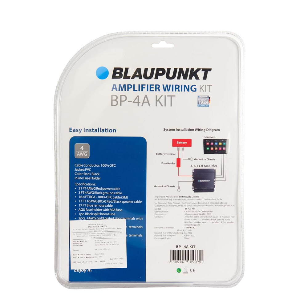 Blaupunkt BP-4AWG 4 gauge amplifier wiring kit