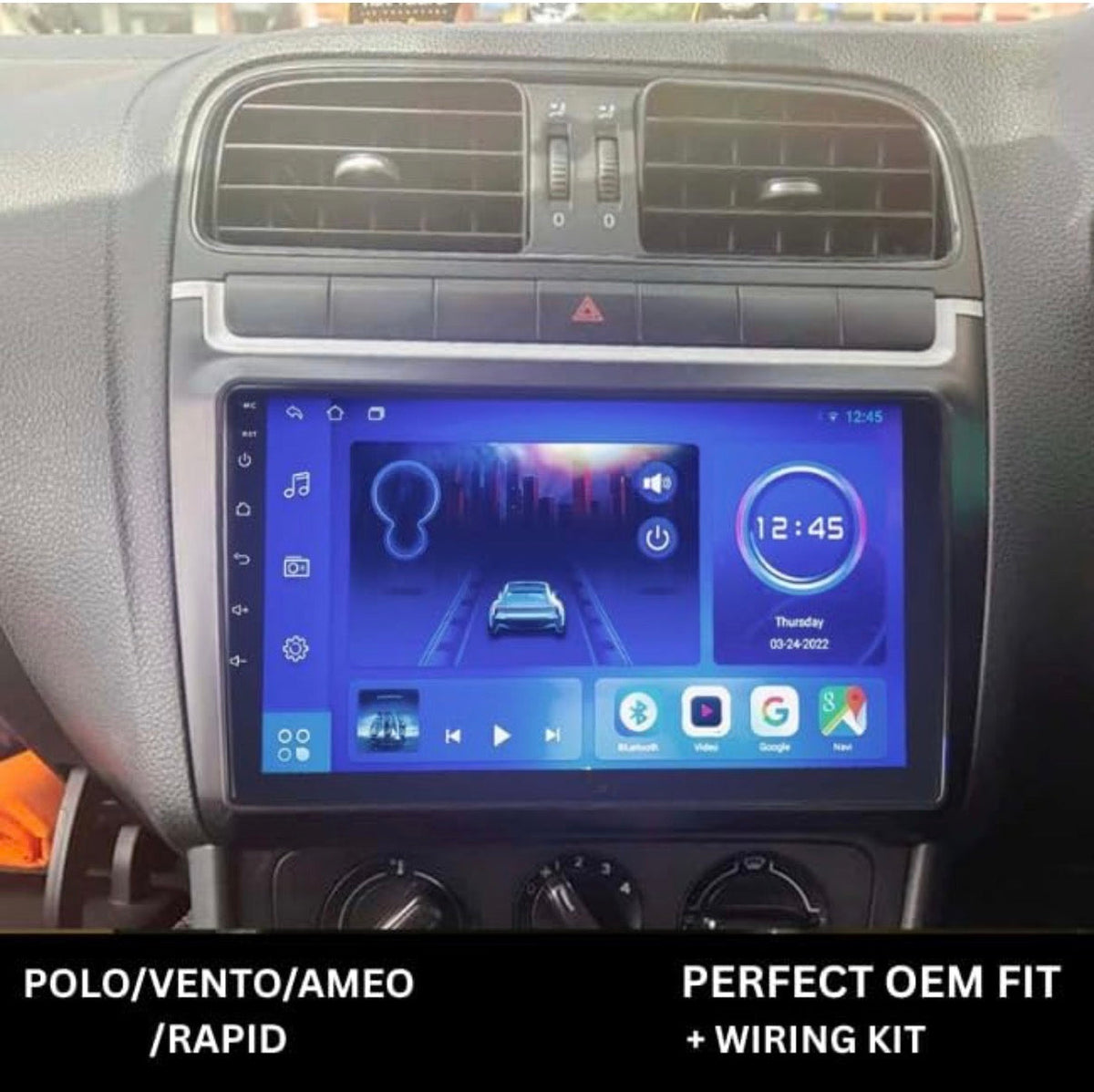 CarDost 9/10.1 inch Android stereo frame for Volkswagen Polo, plug-and-play wiring