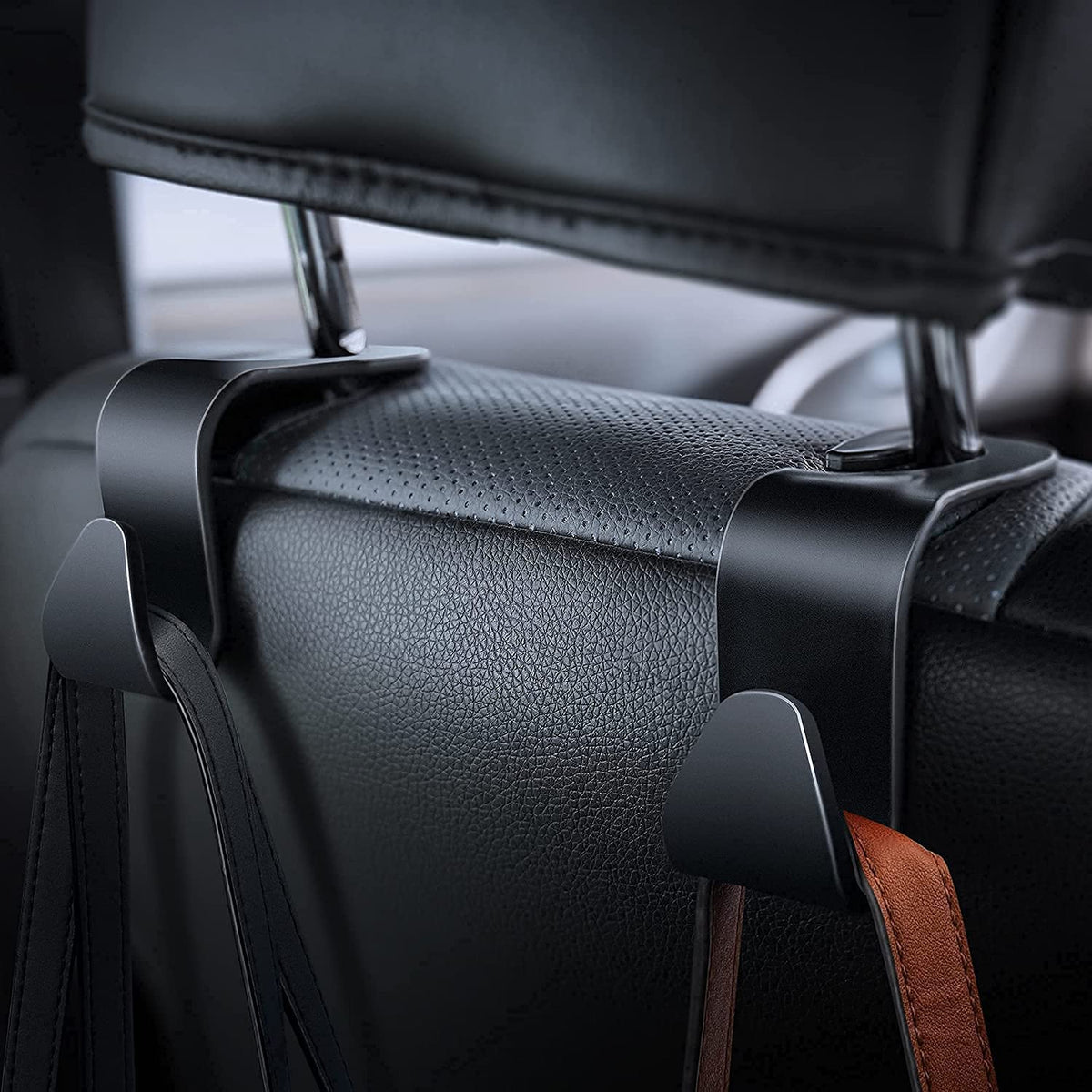 Set of 2 black car backseat headrest storage hooks