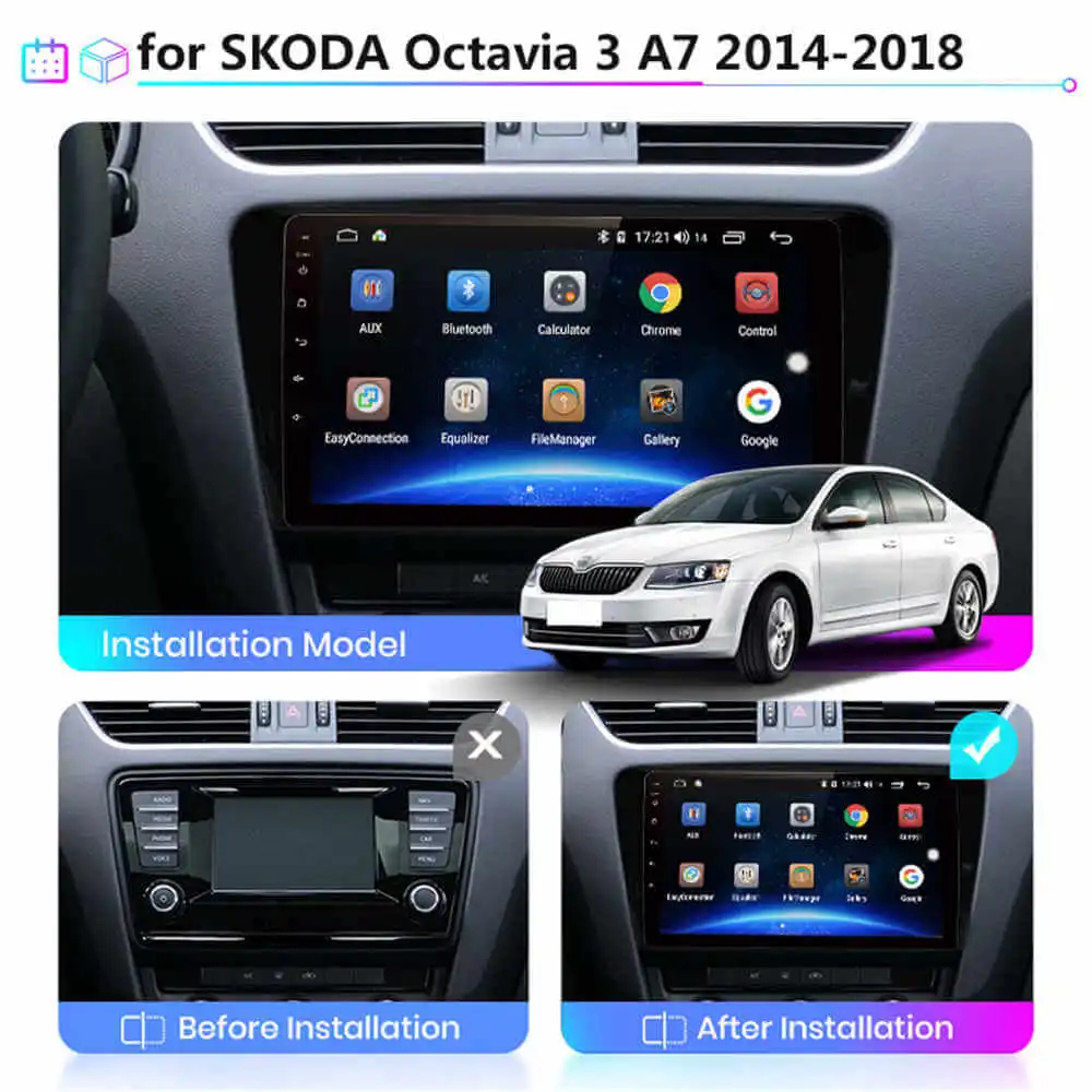 CarDost Android stereo frame for Skoda Octavia (2014), 9-inch fitment