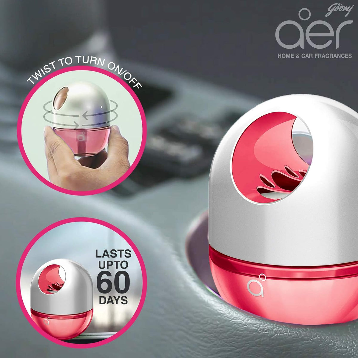 Godrej aer Twist car air freshener, Petal Crush Pink, 45g