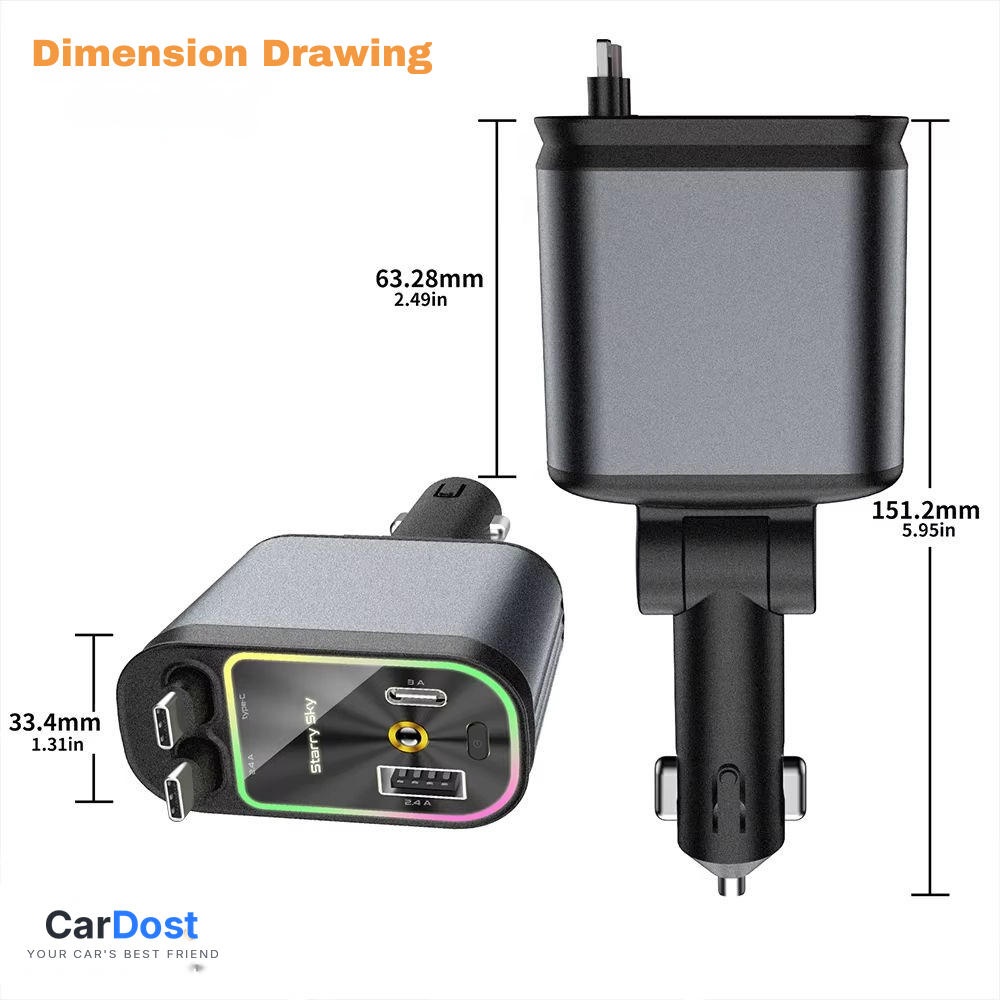 CarDost 4-in-1 fast car charger with starlight projector