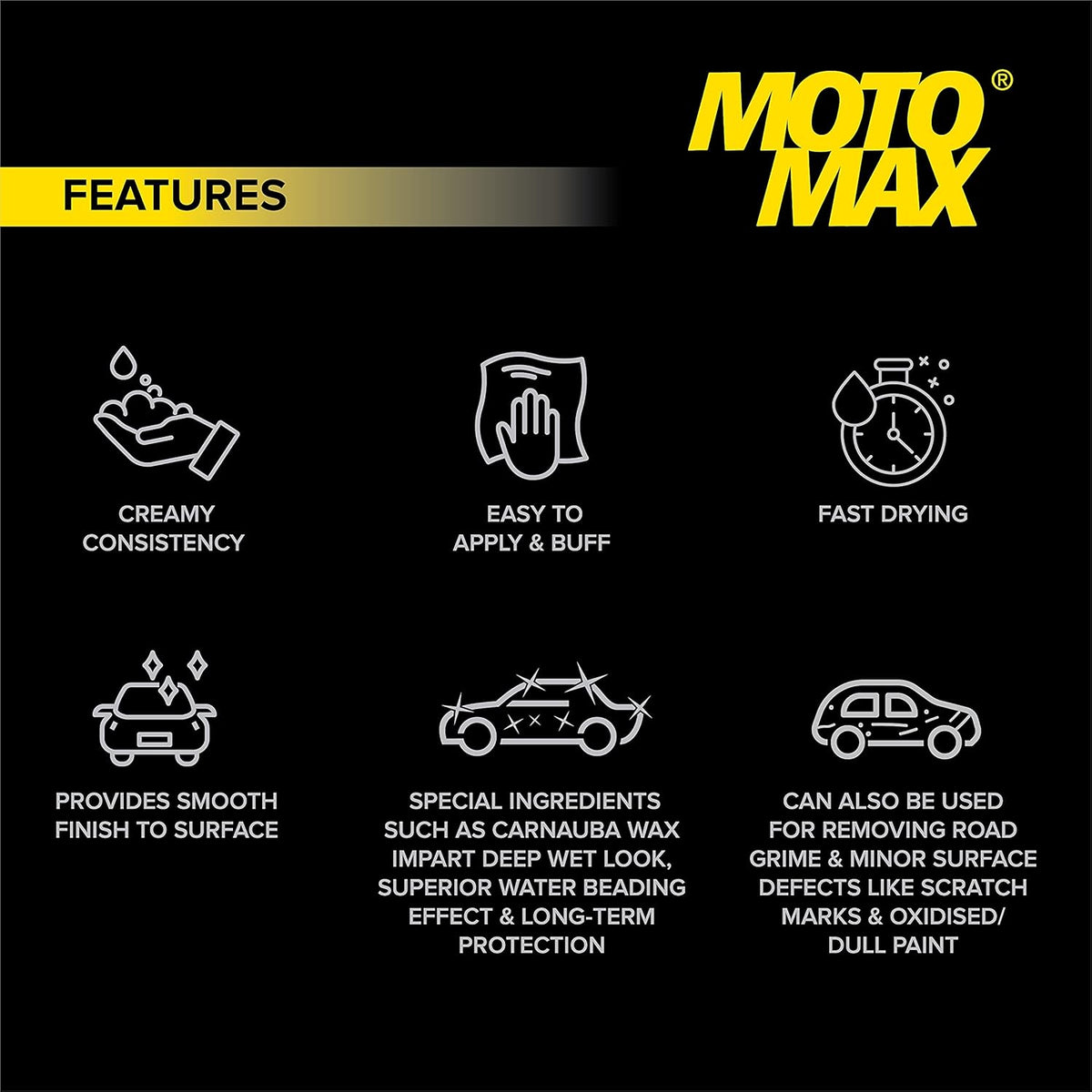 Motomax bike and car cream polish tin, 230g, with sponge