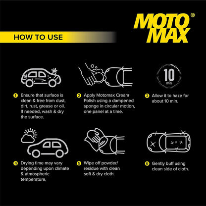 Motomax bike and car cream polish tin, 230g, with sponge
