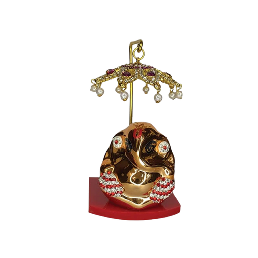 Red Lord Ganesha idol with umbrella for car dashboard