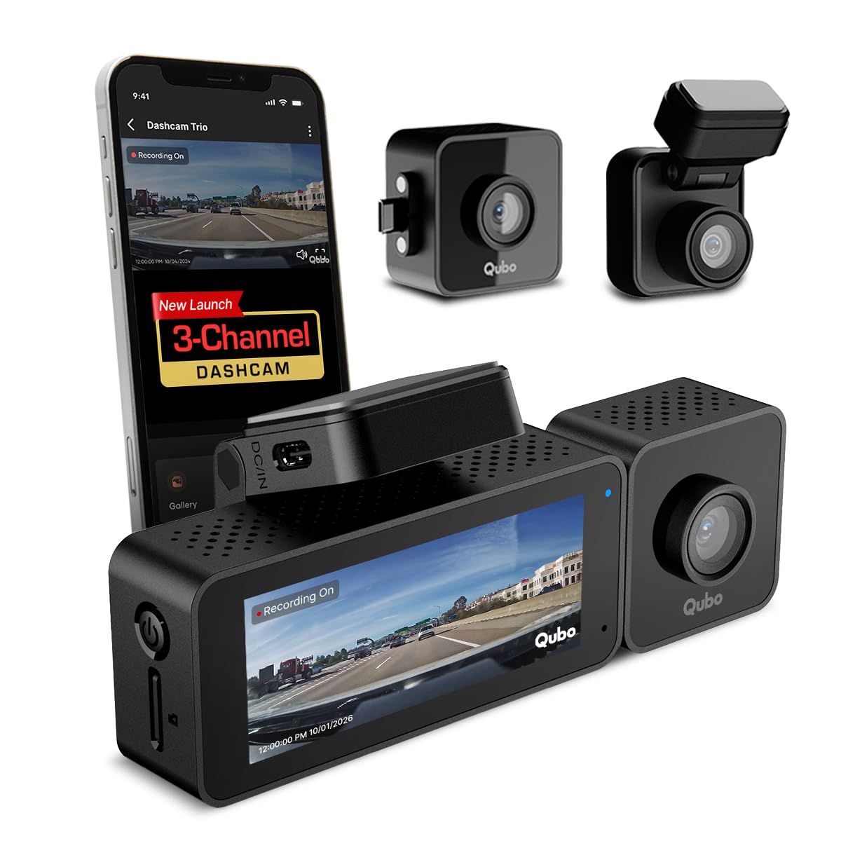 Qubo Dashcam Trio 3-channel front, rear and cabin dashcam