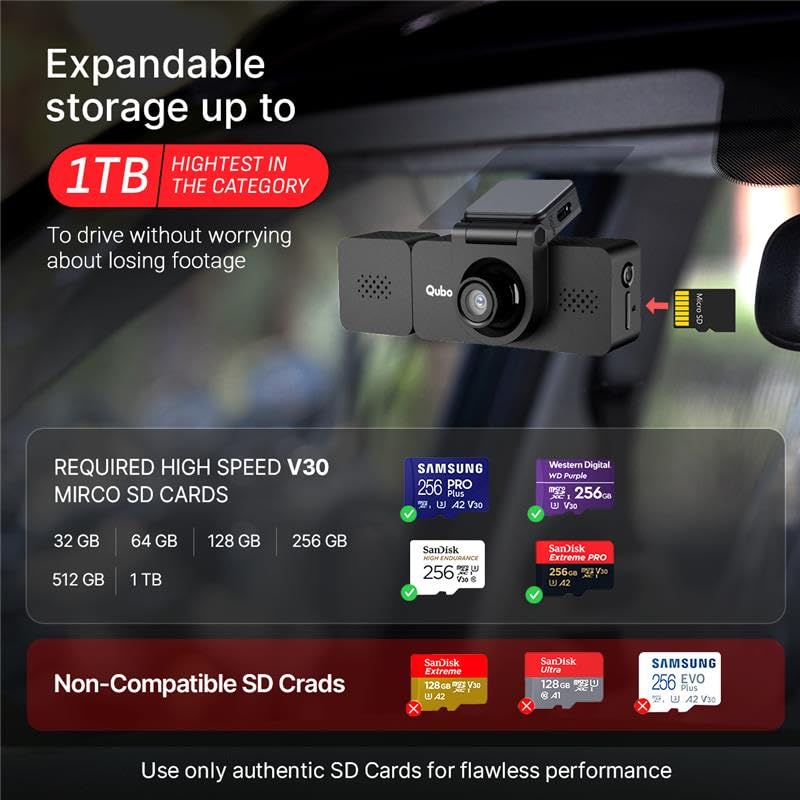 Qubo Dashcam Trio 3-channel front, rear and cabin dashcam