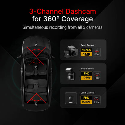 Qubo Dashcam Trio 3-channel front, rear and cabin dashcam