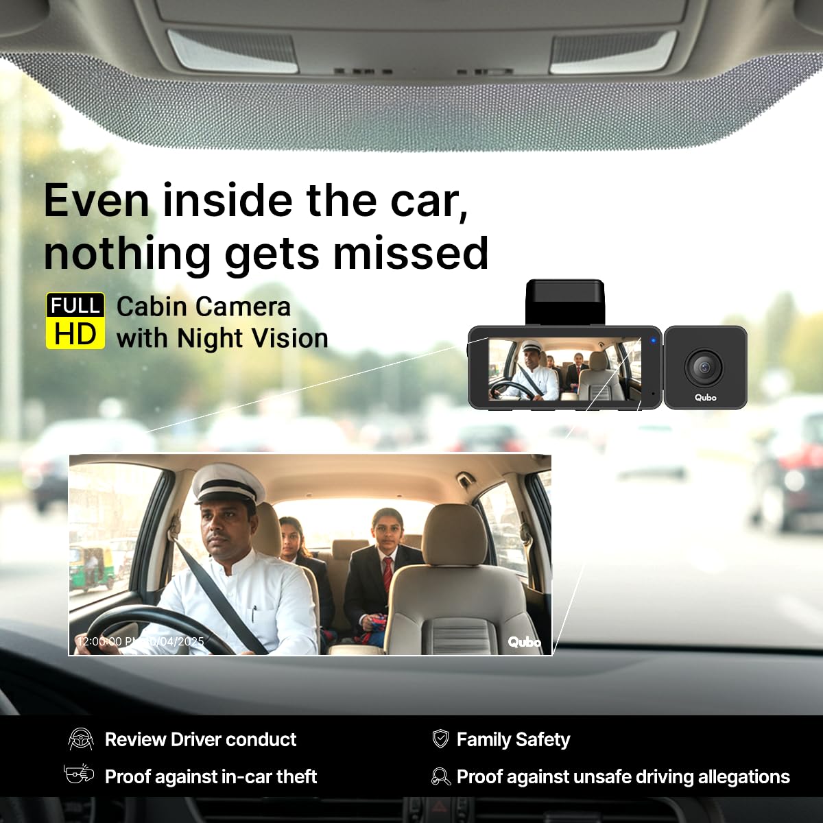Qubo Dashcam Trio 3-channel front, rear and cabin dashcam