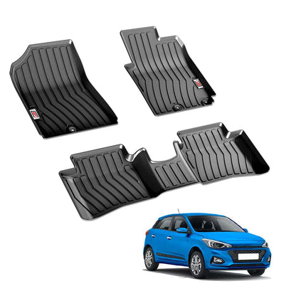 GFX black car floor mats for Hyundai Elite i20 (2014–2019)