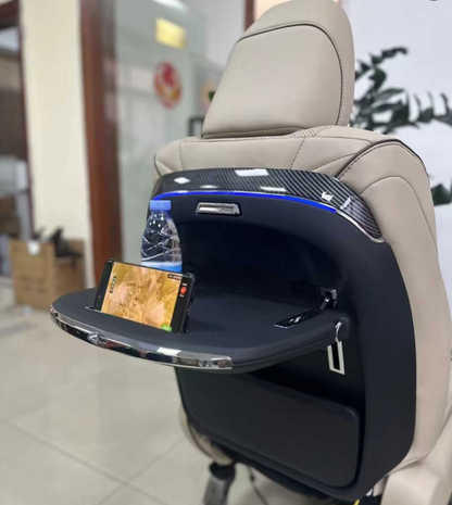 Black rear seat organiser with food tray, ambient light, wireless charger (set of 2)
