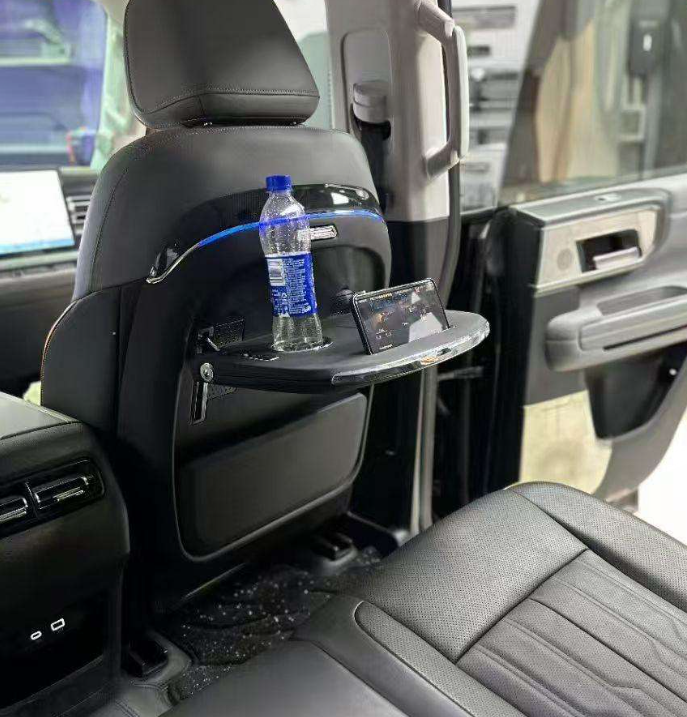 Black rear seat organiser with food tray, ambient light, wireless charger (set of 2)