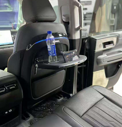 Black rear seat organiser with food tray, ambient light, wireless charger (set of 2)