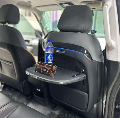 Black rear seat organiser with food tray, ambient light, wireless charger (set of 2)