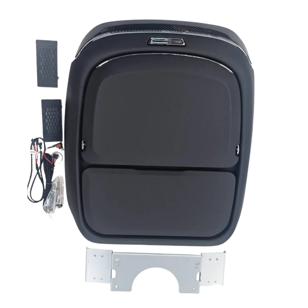 Black rear seat organiser with food tray, ambient light, wireless charger (set of 2)