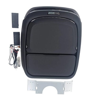 Black rear seat organiser with food tray, ambient light, wireless charger (set of 2)