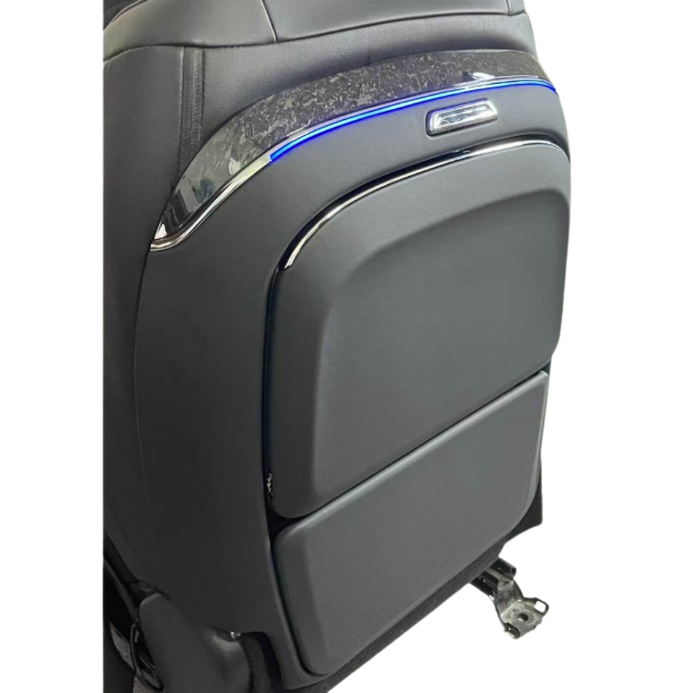 Black rear seat organiser with food tray, ambient light, wireless charger (set of 2)
