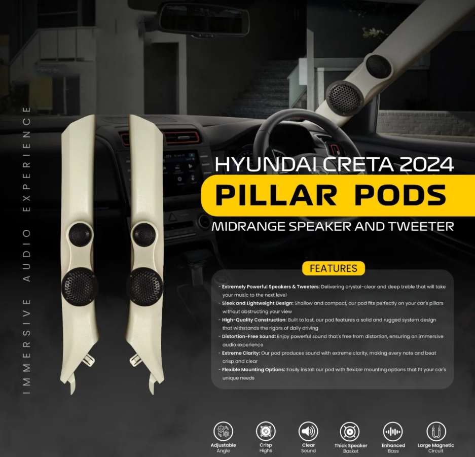 Beige tweeter and pillar pod set for Hyundai Creta (2024 onwards)