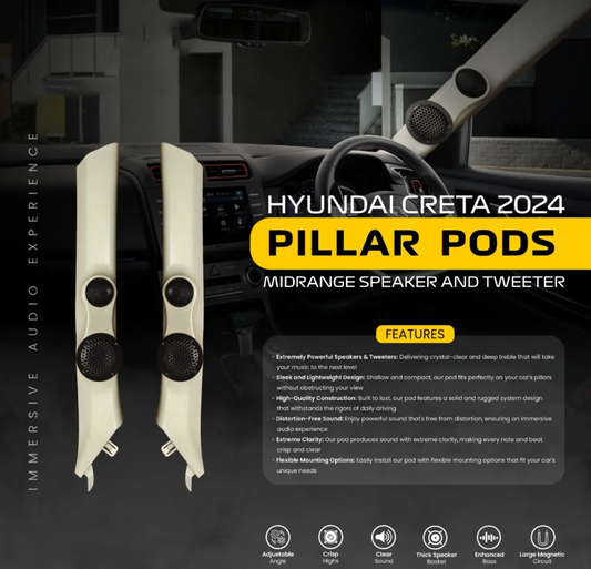 Beige tweeter and pillar pod set for Hyundai Creta (2024 onwards)