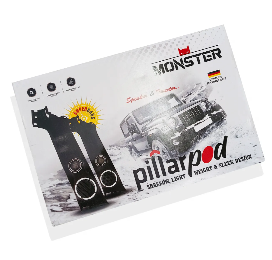 Black pillar pod and tweeter set for Mahindra Thar (2020 onwards)
