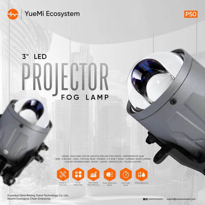 YueMi P50 3-LED projector fog lamp for cars