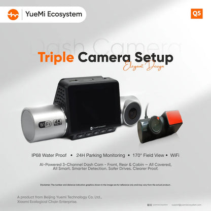 YueMi Q5 3-channel 4K WiFi dash camera
