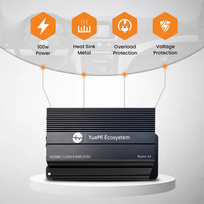 YueMi A4 4-channel Class D car amplifier, 4x100W