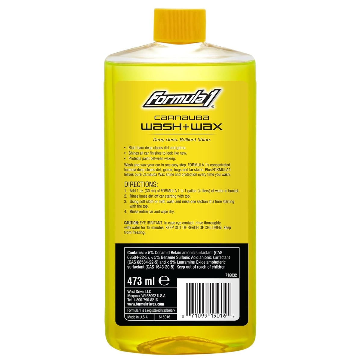 Formula 1 615016 carnauba car wash and wax shampoo bottle