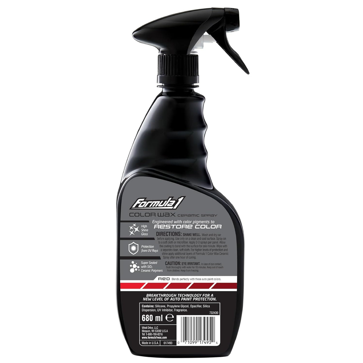 Formula 1 ceramic color spray wax bottle for red cars, 680 ml