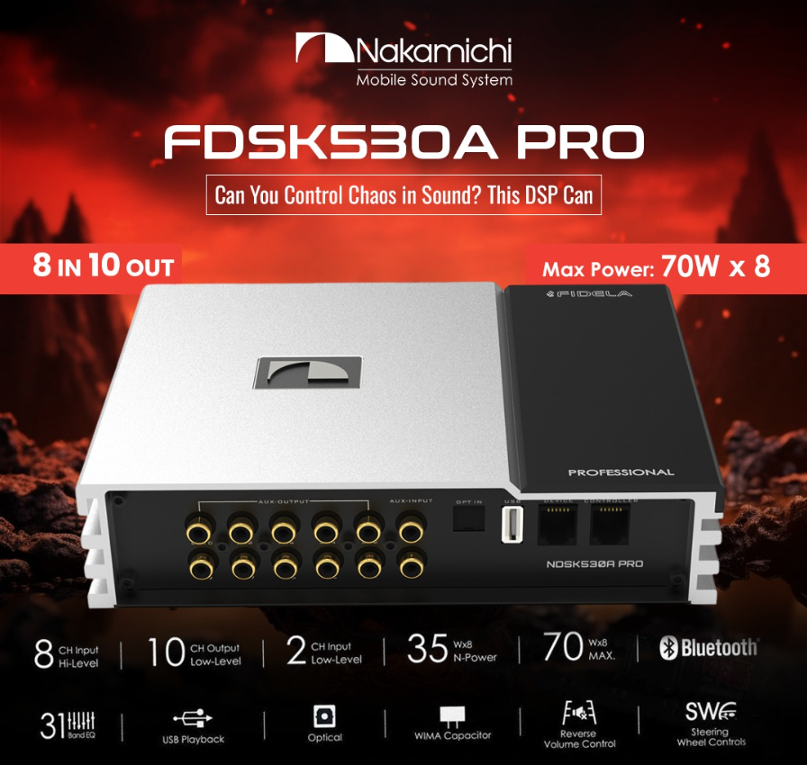 Nakamichi FDSK530A PRO DSP car power amplifier, 8-in/10-out