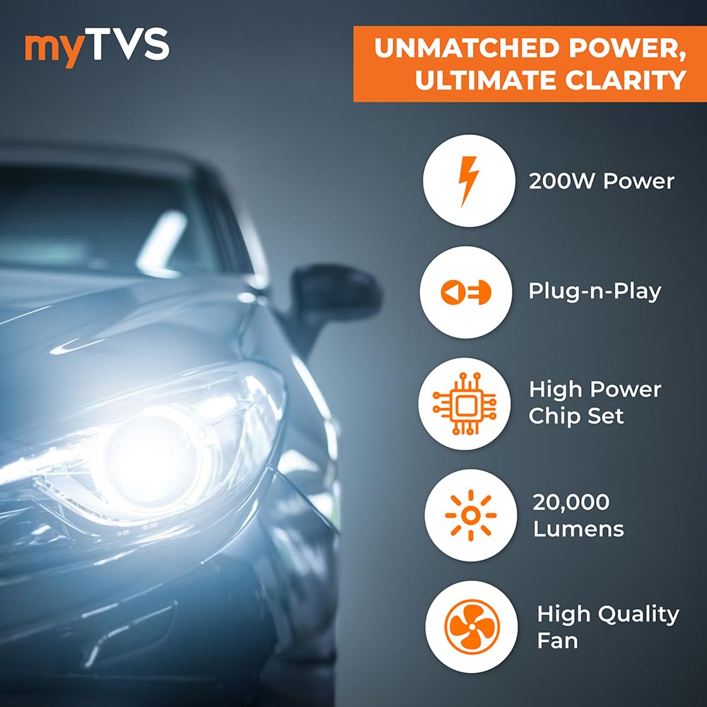 myTVS 200W LED headlight bulb, H7 / H18 fitment, 6000K cool white