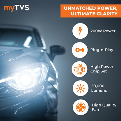 myTVS 200W LED headlight bulb, 9005 / HB3 fitment, 6000K cool white