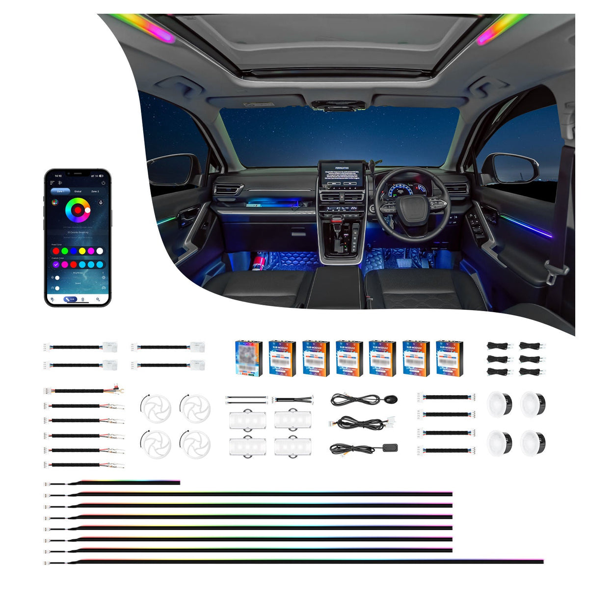 CARDI K4 interior ambient lighting kit, 14-in-1, universal fit