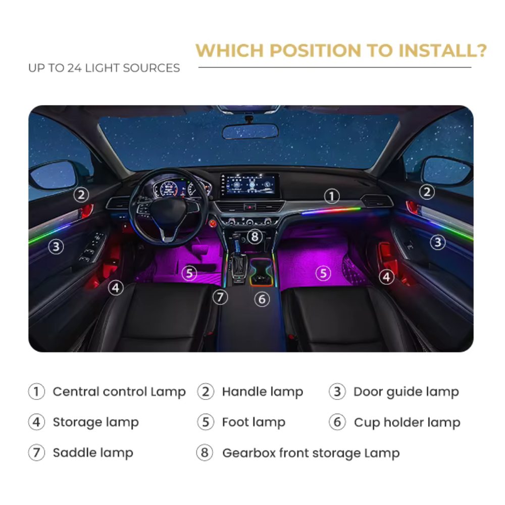 CARDI K4 interior ambient lighting kit, 14-in-1, universal fit