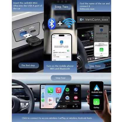 Carlinkt Mini Ultra wireless CarPlay and Android Auto adapter, black