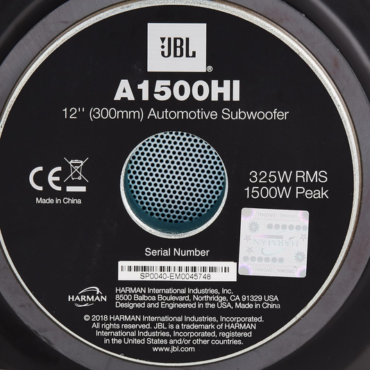 JBL A1500HI 12 inch passive car subwoofer, 1500W peak