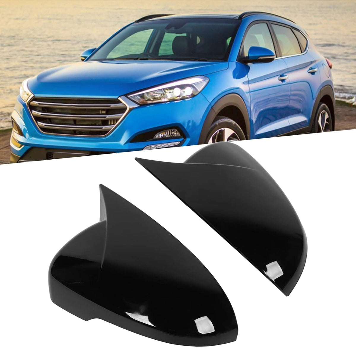 Batman style gloss black mirror covers for Volkswagen Virtus, set of 2