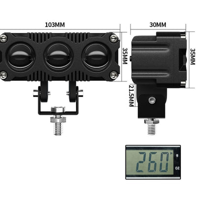 Universal 3-lens LED projector fog lamp, 12V