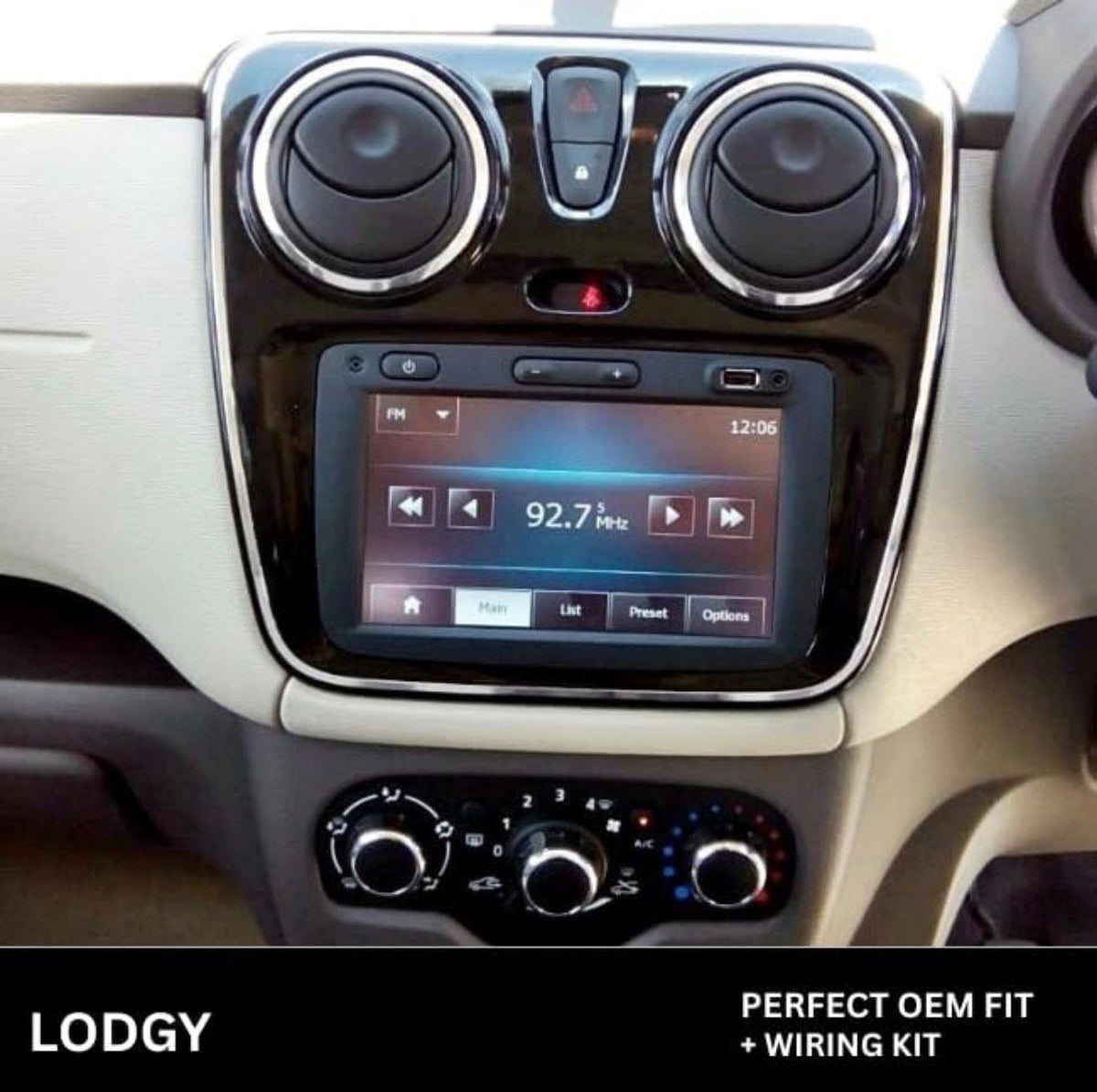 CarDost 9 inch Android stereo frame for Renault Lodgy, plug-and-play wiring