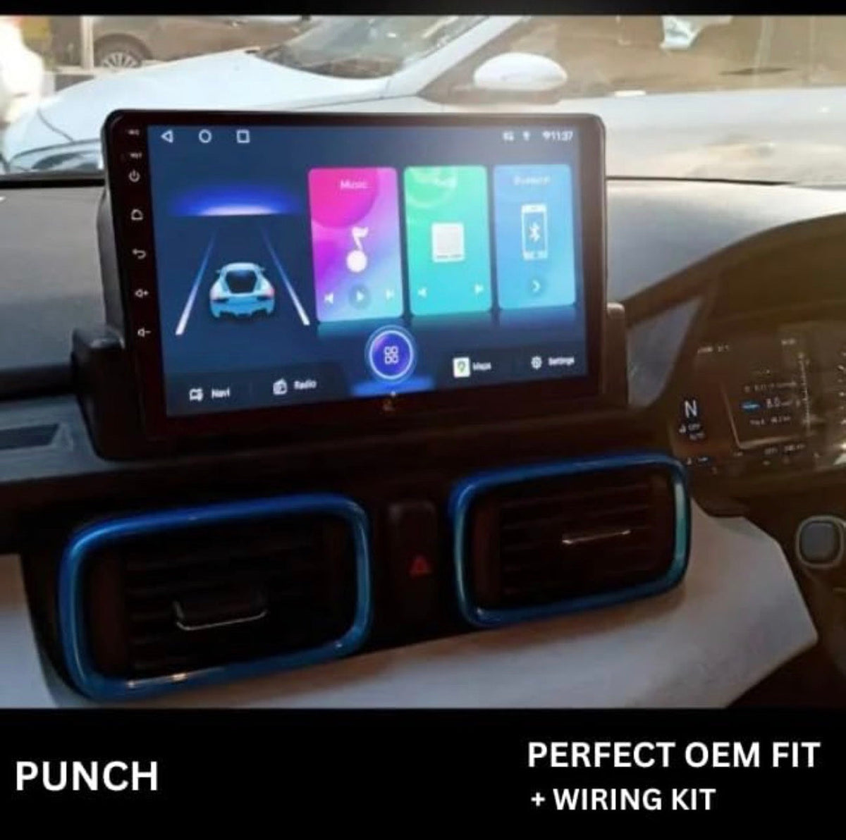 CarDost 9 inch Android stereo frame for Tata Punch, plug-and-play wiring