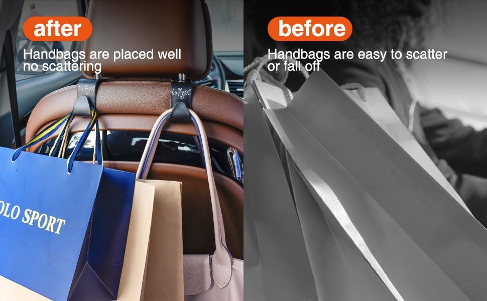 Set of 2 black car backseat headrest storage hooks