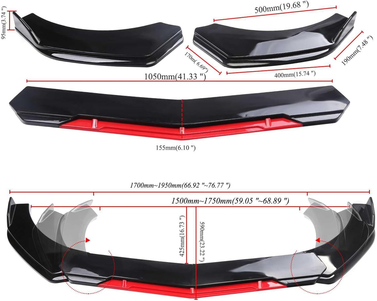 4-piece split front bumper lip spoiler for cars