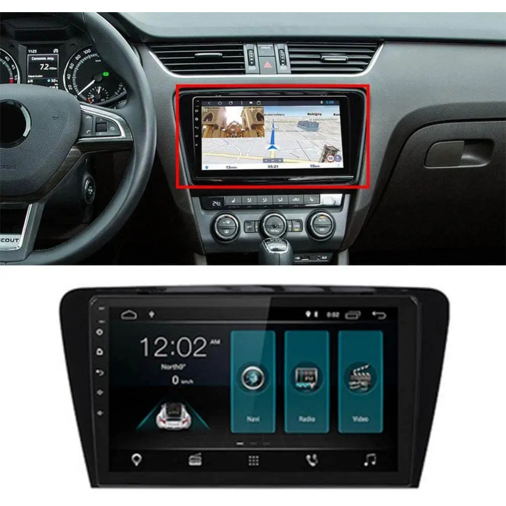 CarDost Android stereo frame for Skoda Octavia (2014), 9-inch fitment
