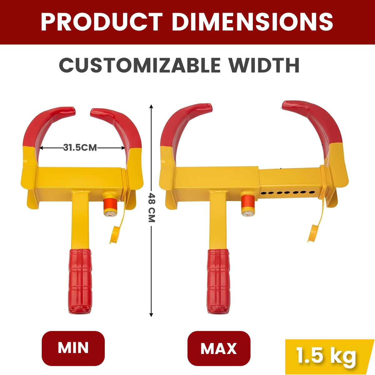 CarDost anti-theft car wheel lock clamp, red and yellow