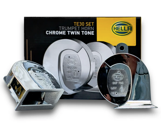 Hella TE30 chrome twin-tone trumpet horn set