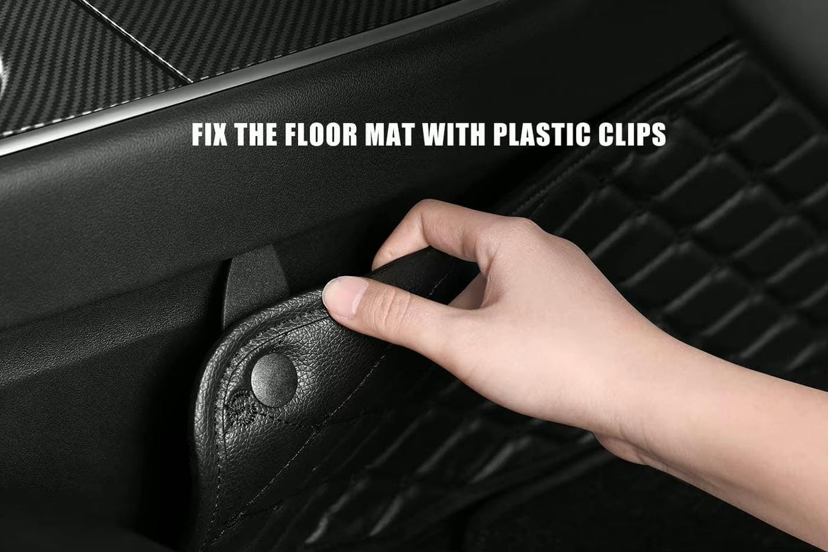 CarDost 7D floor mats for MG Hector Plus, 7-seater, black with beige stitch
