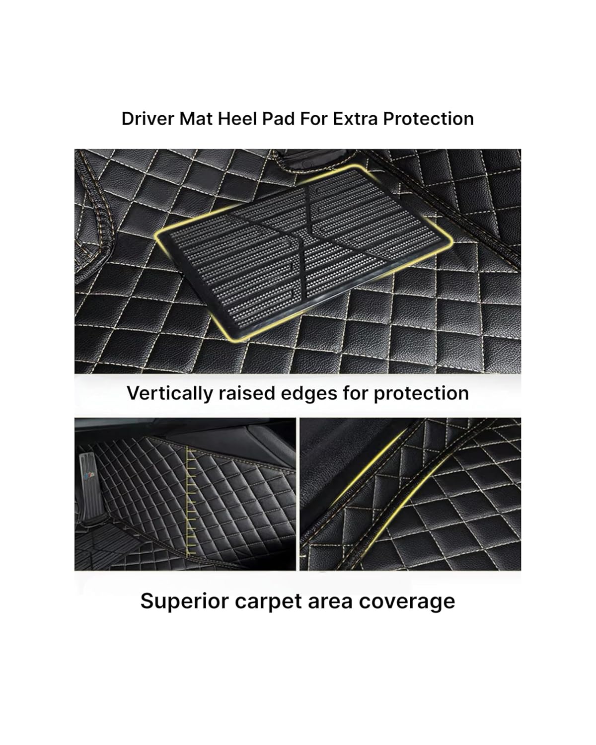 CarDost 7D floor mats for Mahindra XUV 3XO, black with beige stitch