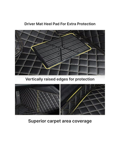 CarDost 7D floor mats for Mahindra XUV 3XO, black with beige stitch