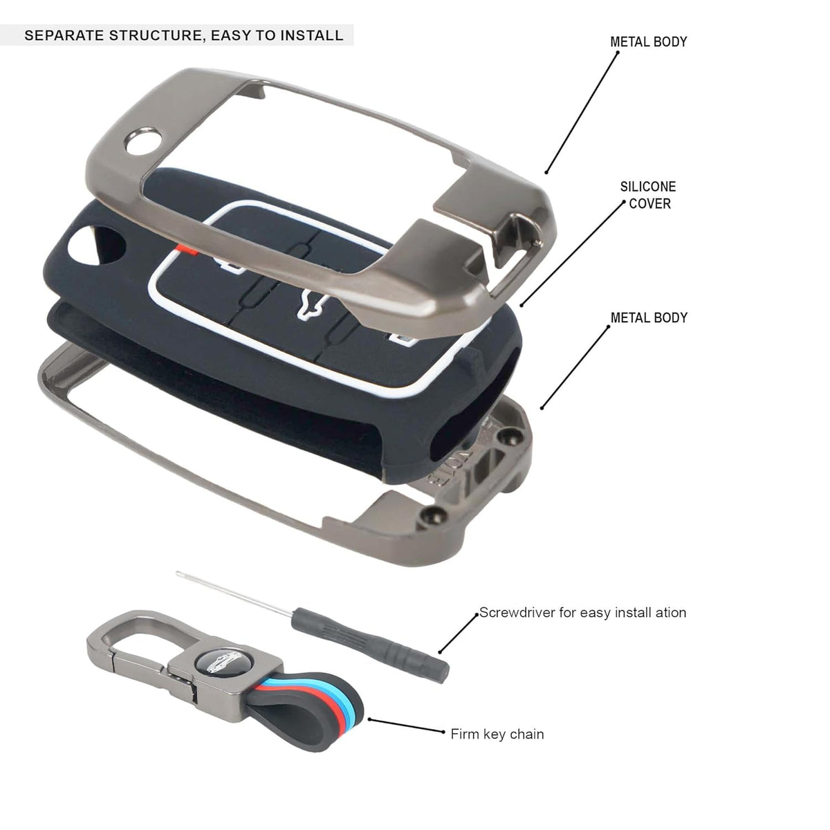 CarDost metal key cover for VW Polo, Vento, Skoda Rapid flip key