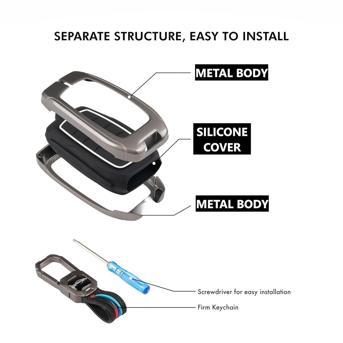 CarDost metal key cover for Skoda Kylaq, Slavia, VW Taigun flip key